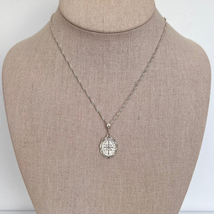 Saint Benedict Oval Necklace- Sterling Silver