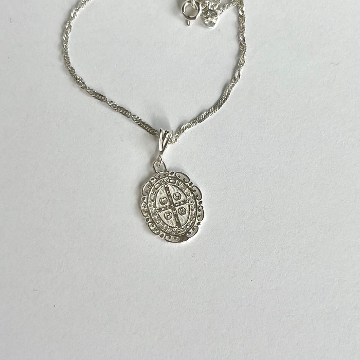 Saint Benedict Oval Necklace- Sterling Silver