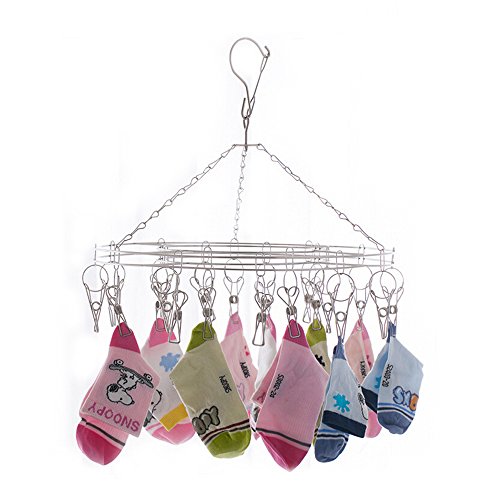 Inoutdoorkit Clip & Drip Laundry Clothes Socks Drying Hanger Stainless Steel 20 Clips for Underwear, Lingerie, Bra, Kids Baby Clothes, Diapers, Towel, Hat, Scarf, Gloves SHR20 (Stainless Steel)