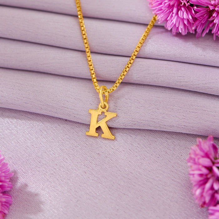 K Letter Yellow Gold Alphabet Unisex Pendant