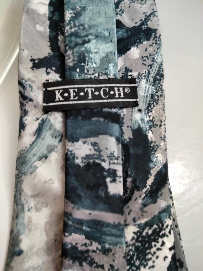 Ketch Art Abstract Men's Necktie: Retro Black and White Polyester Tie