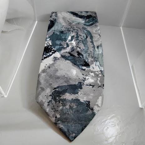 Ketch Art Abstract Men's Necktie: Retro Black and White Polyester Tie
