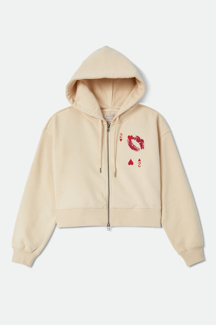 Women's Kissing Hearts Zip Hood in the color Whitecap - Front Product Laydown Image