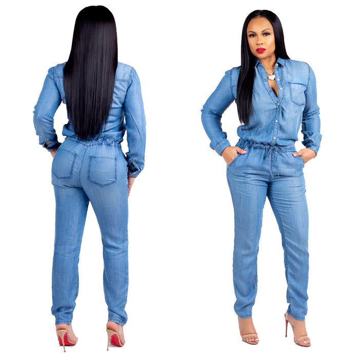 Lace-up Jeans Women's Slim Casual Jumpsuit