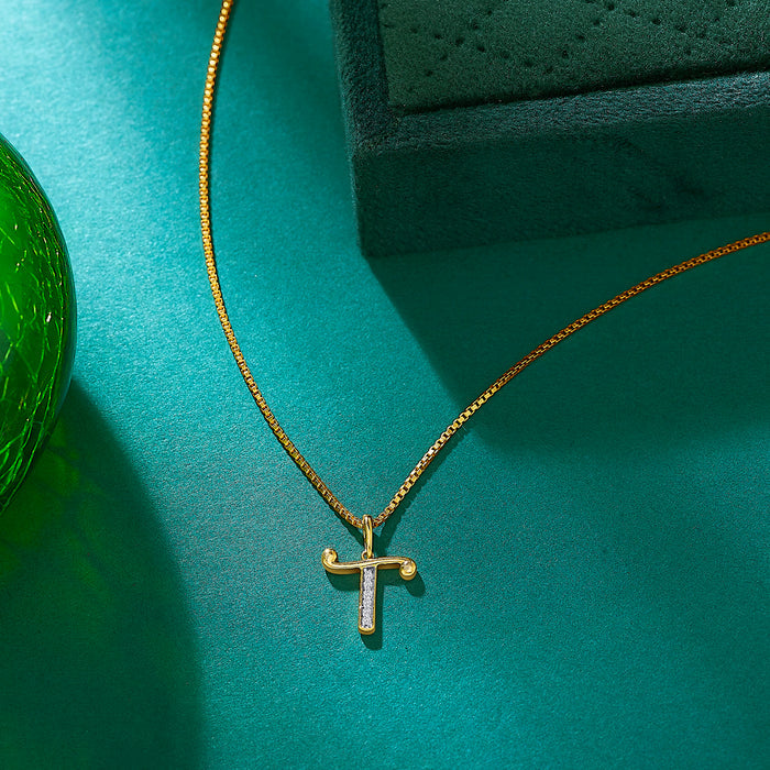 Letter T Yellow Gold & Diamond Casual Pendant