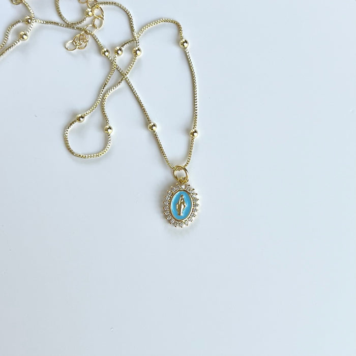 *Limited Edition* Our Lady of Grace Necklace AQUA BLUE