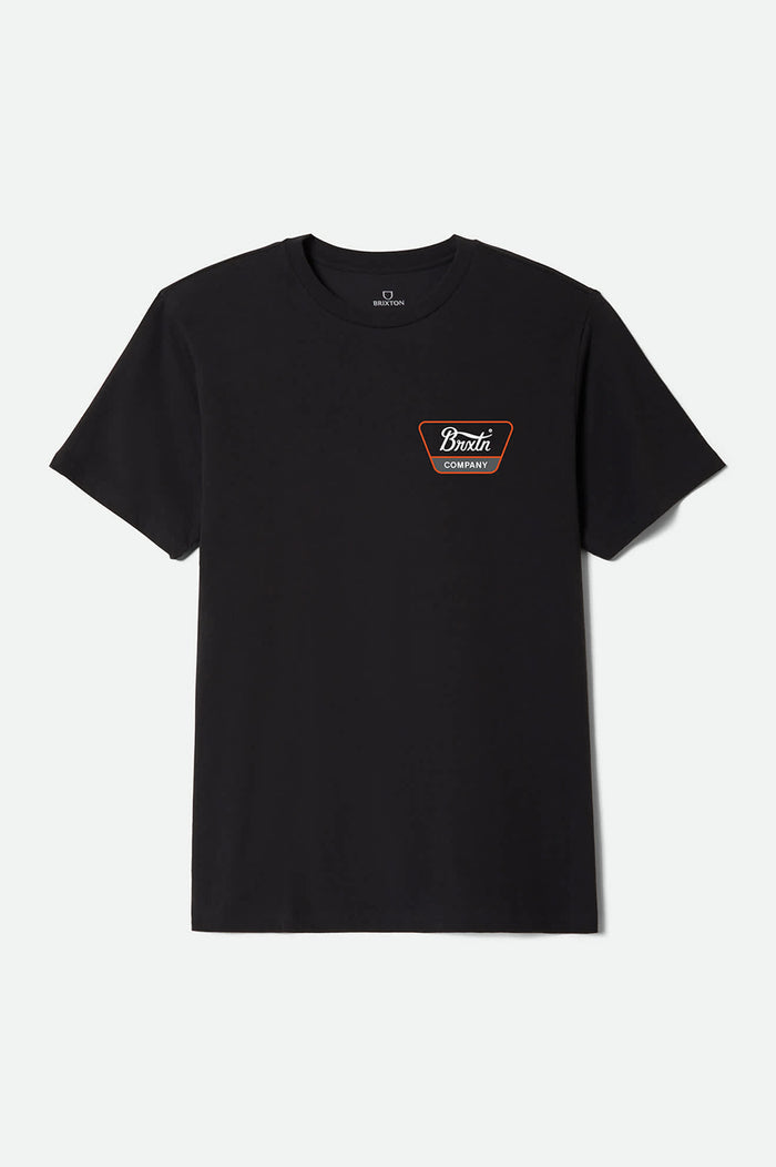 Men's Linwood Short Sleeve Standard T-Shirt in the color Black/White/Classic Orange - Front Product Laydown Image