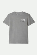 Men's Linwood Short Sleeve Standard T-Shirt in the color Heather Grey/Off White/Red Mahogany - Front Product Laydown Image