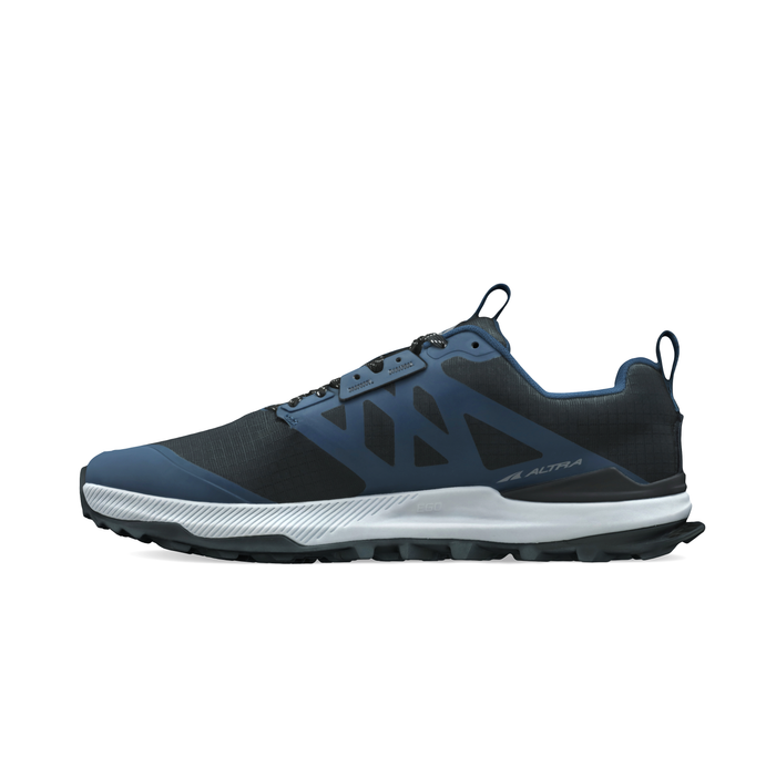 Side view of navy and black athletic shoe