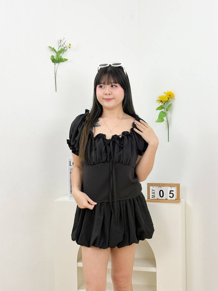 Lorelei Puffy Ribbon Top (Black)