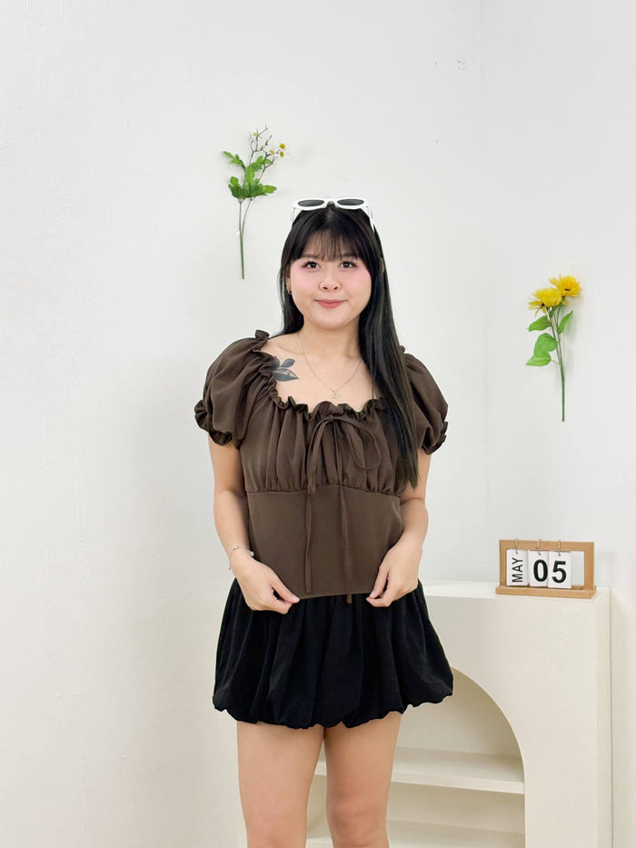Lorelei Puffy Ribbon Top (Brown)