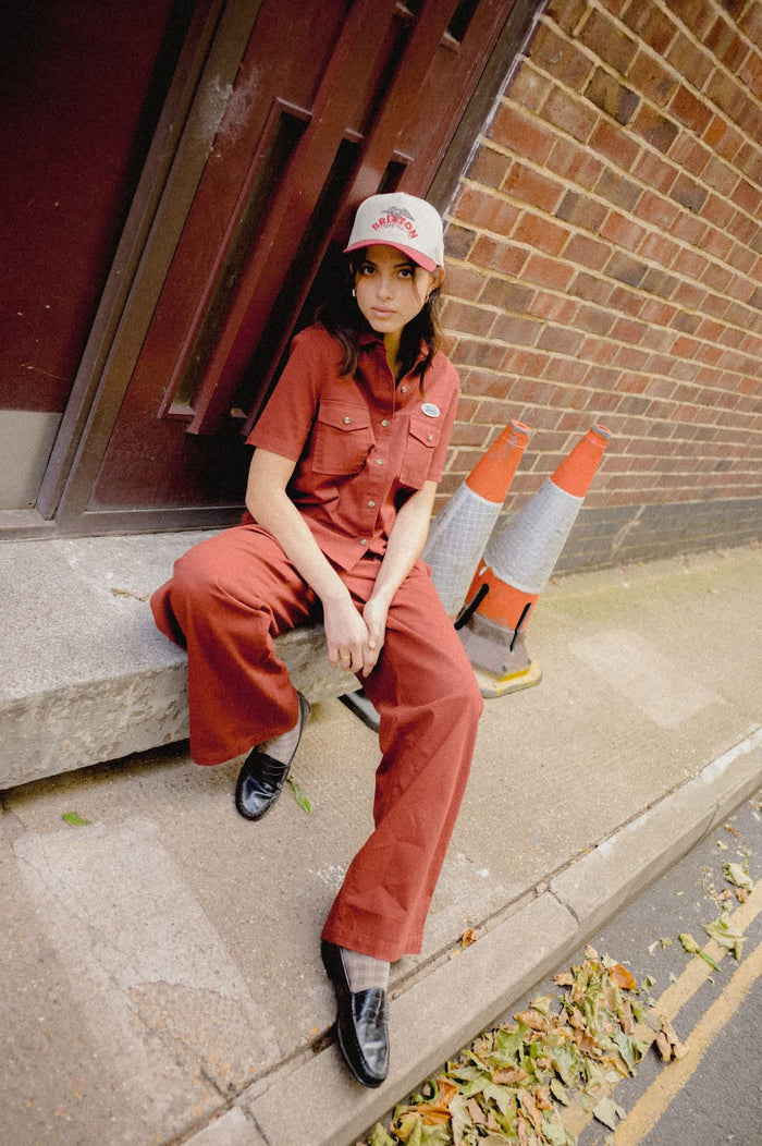 Unisex Brixton Banner Snapback in the color Whitecap/Dark Brick - Women's Lifestyle 3.0