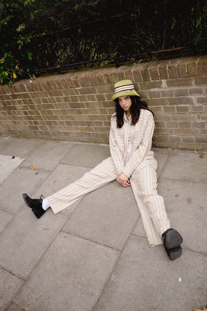 Women's Lounge Pant in the color Sand Stripe - Women's Lifestyle 1