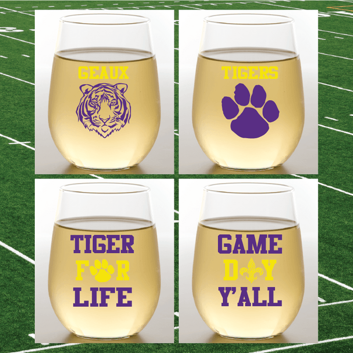 LSU Themed Stemless Shatterproof Wine Glasses (2 Pack)
