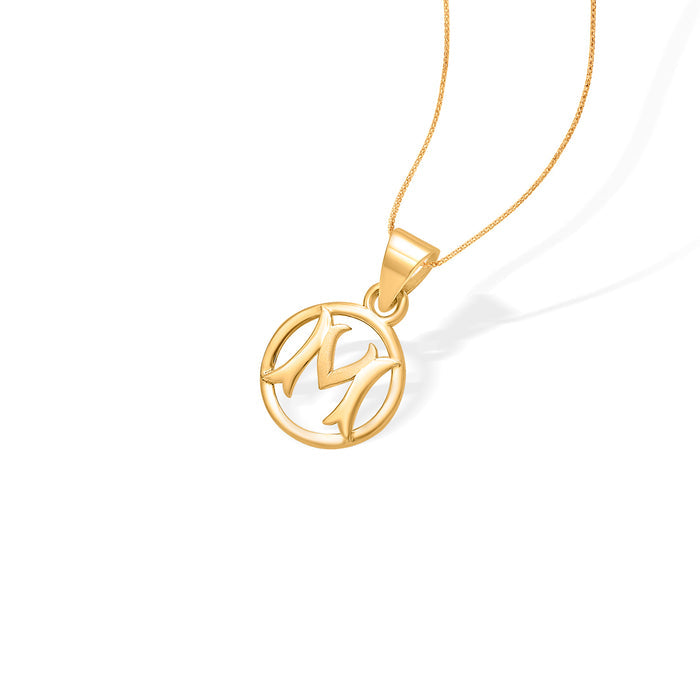 M Letter Yellow Gold Alphabet Unisex Pendant