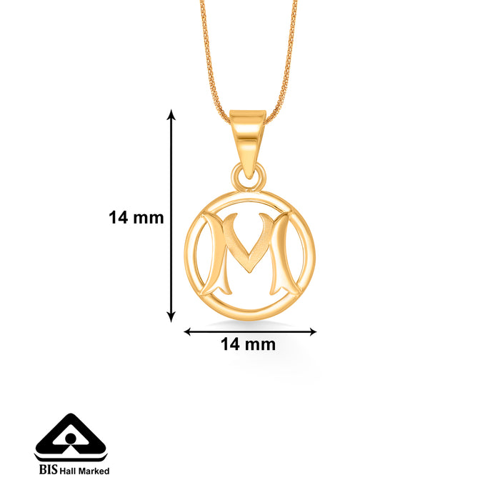 M Letter Yellow Gold Alphabet Unisex Pendant