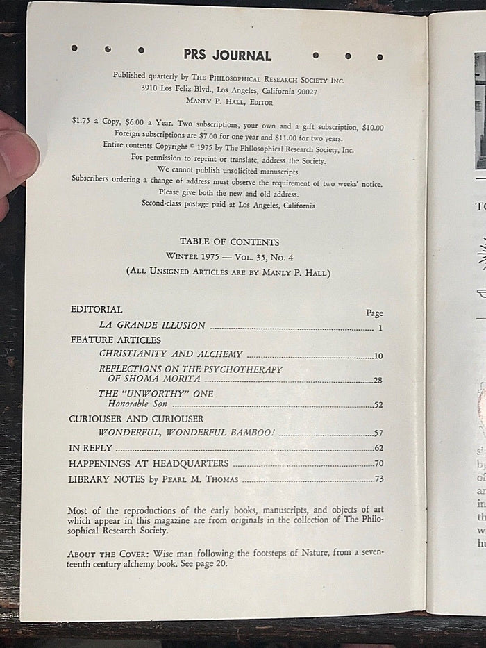 MANLY P. HALL, PHILOSOPHICAL RESEARCH SOCIETY JOURNAL - 3 (of 4) Issues, 1975