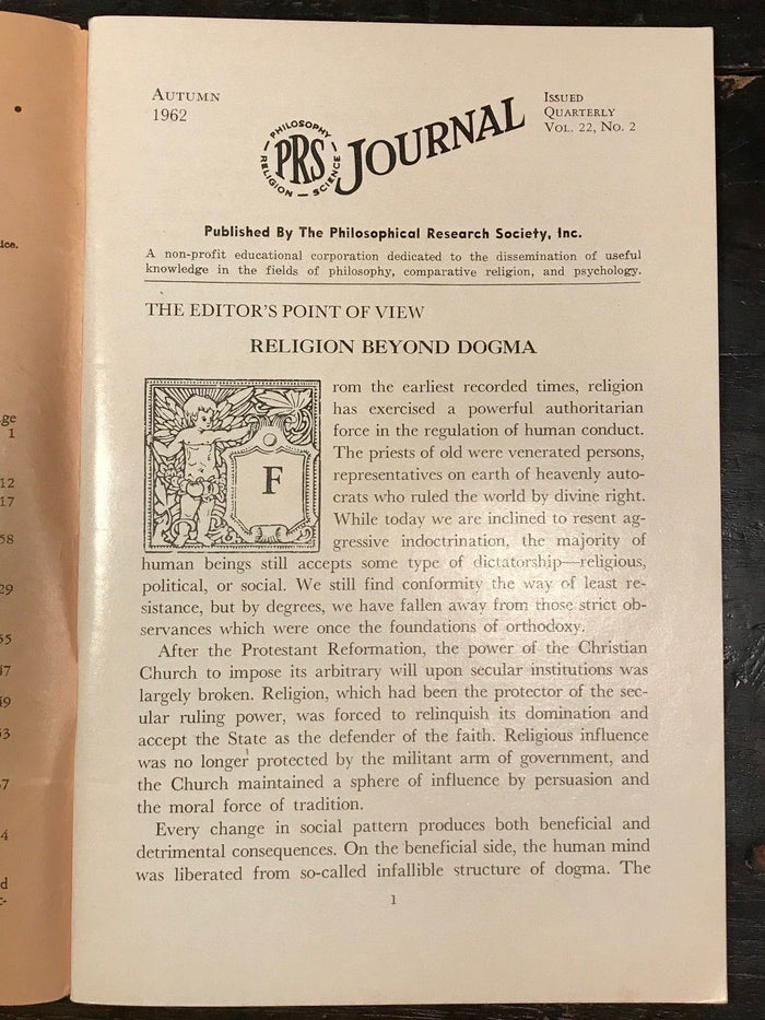MANLY P. HALL, PHILOSOPHICAL RESEARCH SOCIETY JOURNAL - Full Year, 4 Issues 1962
