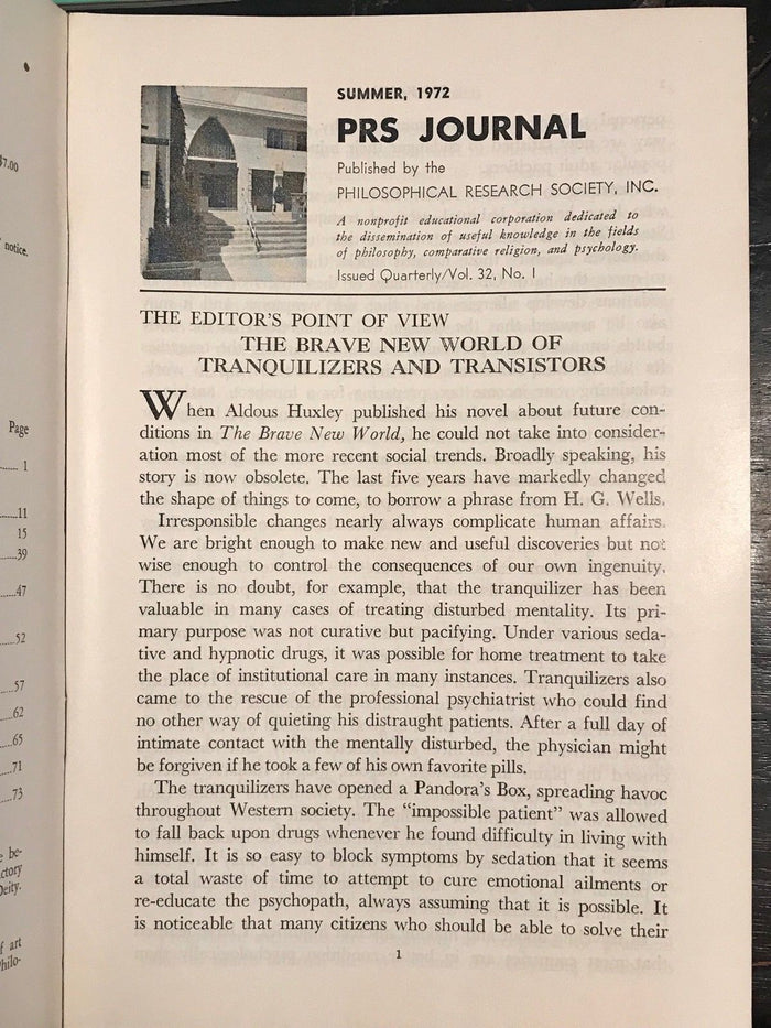 MANLY P. HALL, PHILOSOPHICAL RESEARCH SOCIETY JOURNAL - Full Year, 4 Issues 1972