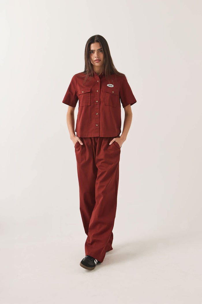 Women's Mechanics Women's Shirt in the color Dark Brick - Women's Front Fit Image