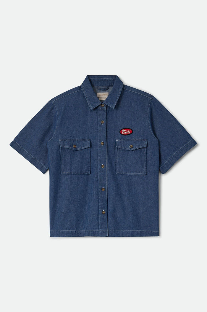 Women's Mechanics Women's Shirt in the color Medium Chambray - Front Product Laydown Image