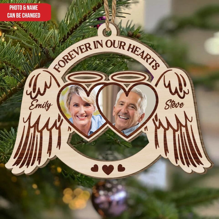 Memorial Christmas Ornament - Forever In Our Hearts Mom And Dad Ornament - Memorial Angel Wings Heart - Sympathy Gift