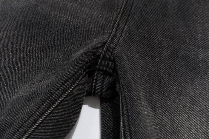 Men's Fashion Casual Retro Knife Cut Destroyed Washed Distressed Straight Textured Jeans
