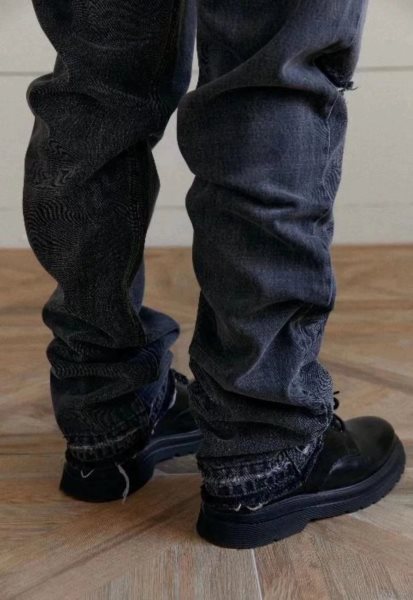 Men's Fashion Casual Retro Knife Cut Destroyed Washed Distressed Straight Textured Jeans