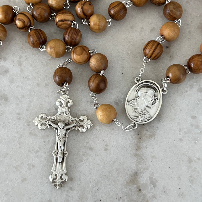 Men’s Sterling Silver & Olive Wood Rosary
