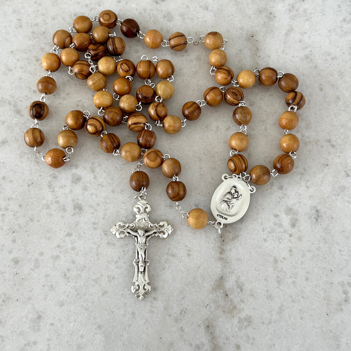 Men’s Sterling Silver & Olive Wood Rosary
