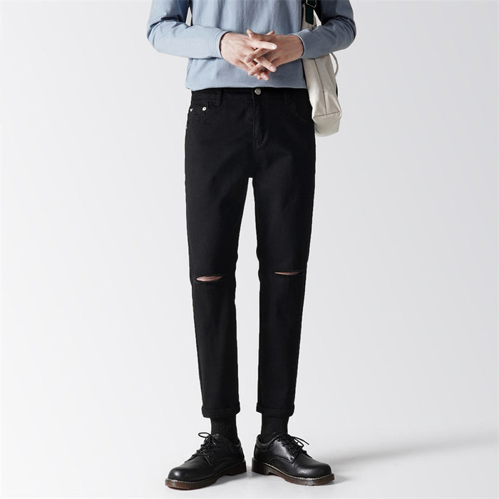Men's Straight Cut Solid Color Casual Cropped Jeans