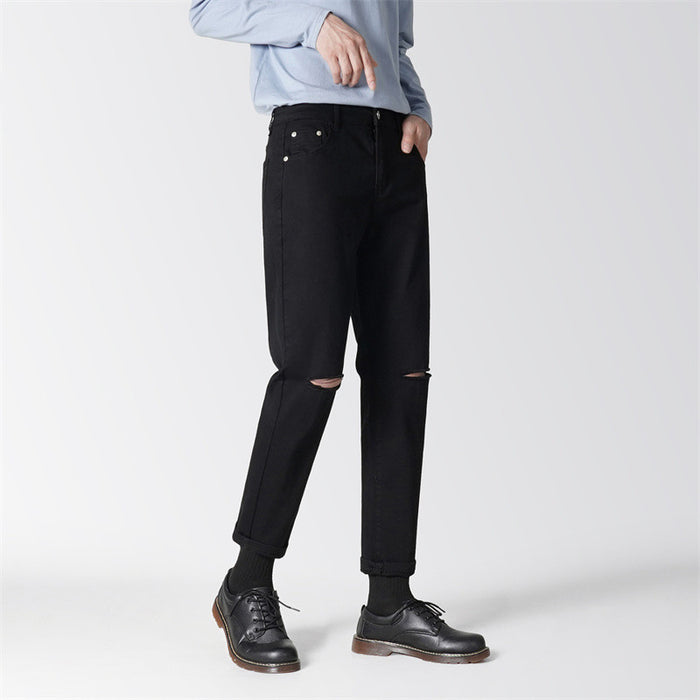 Men's Straight Cut Solid Color Casual Cropped Jeans