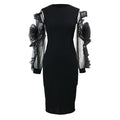 Mesh Flower Long Sleeve Slim Wrapped Pencil Skirt