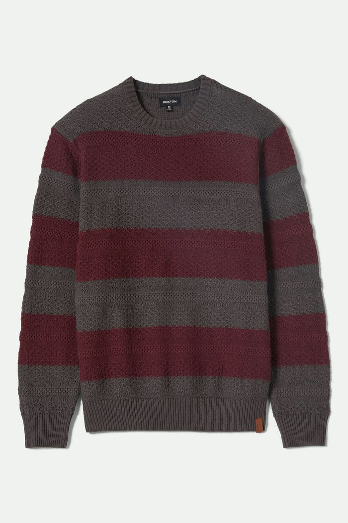 Men's Midnight Crew Sweater in the color Black/Port Stripe - Front Product View
