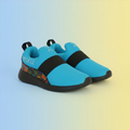 Pair of blue and black shoes on a gradient background