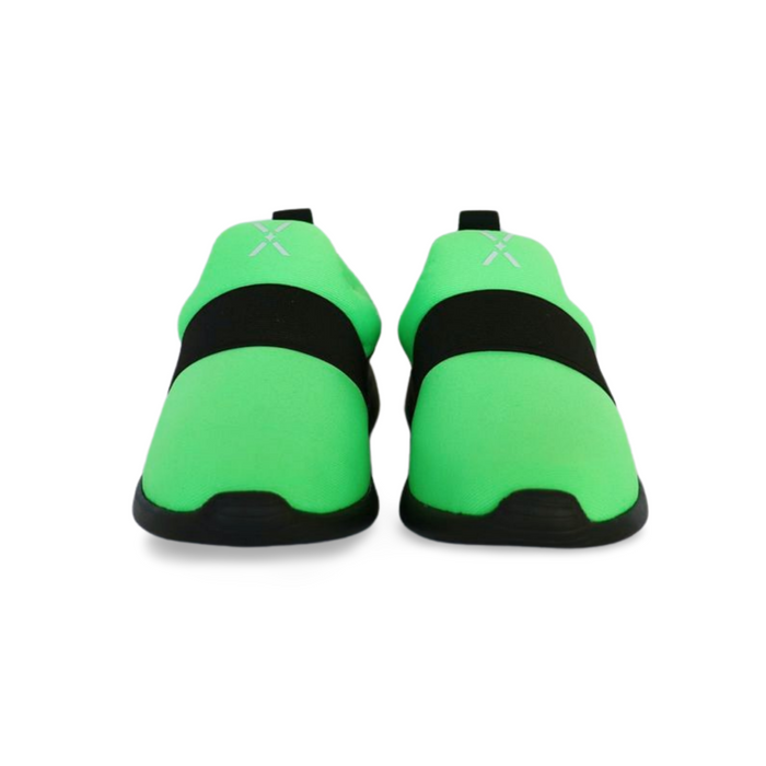 Green slip-on kids sneakers with cactus print and flexible rubber soles.