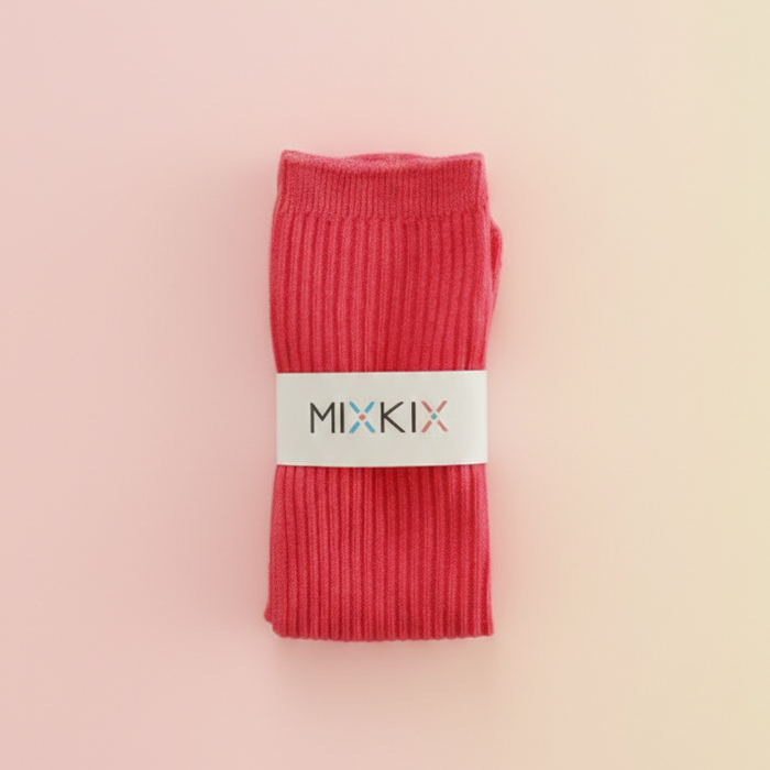 Pink cotton sock with a 'MIXKIX' label on a pink background