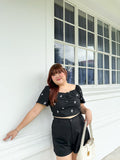 Molly Ribbon Embroidery Crop Top ( Black)