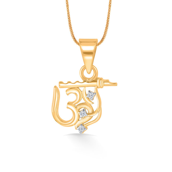 Om Basuri Yellow Gold Religious Unisex Pendant