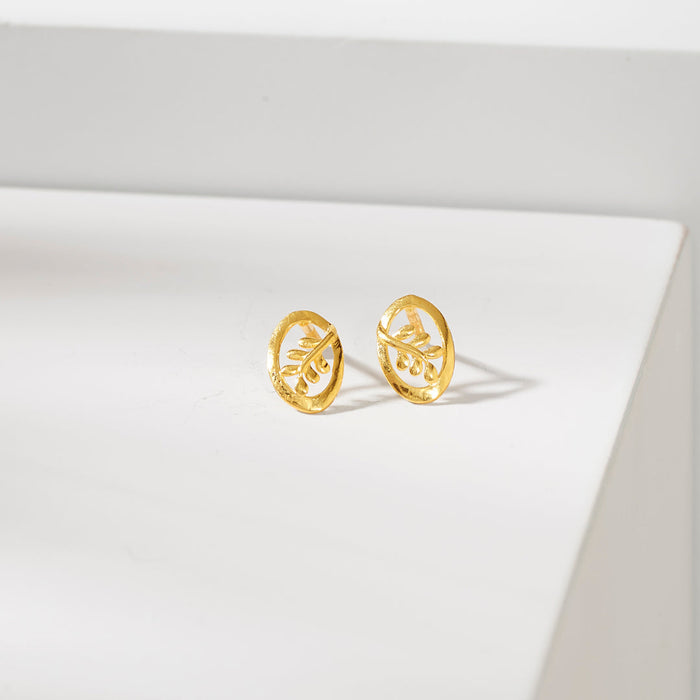 Oval Vines Studs Gold Earrings for Women