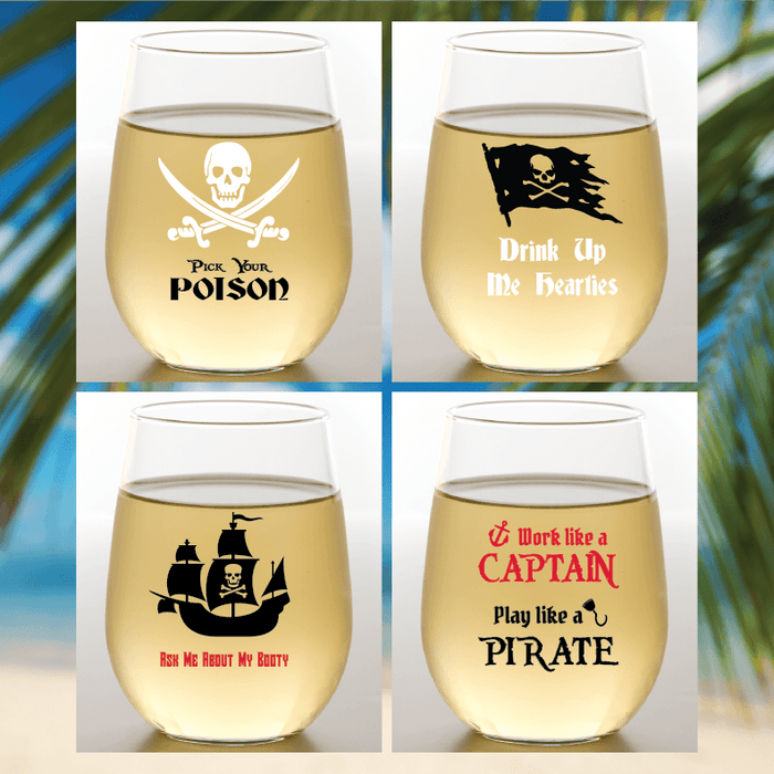 PIRATES Stemless Shatterproof Wine Glasses (4 Pack)