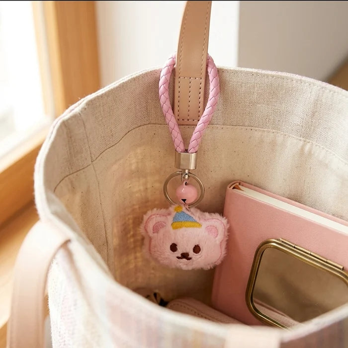 Plush Bear Keychain Pendant Bulk Set | 16cm Braided Rope Kawaii Bag Charm & Car Key Ring Accessory, 5 Assorted Colors12pcs (YNV-1679)