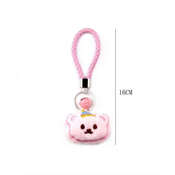 Plush Bear Keychain Pendant Bulk Set | 16cm Braided Rope Kawaii Bag Charm & Car Key Ring Accessory, 5 Assorted Colors12pcs (YNV-1679)