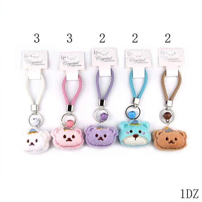 Plush Bear Keychain Pendant Bulk Set | 16cm Braided Rope Kawaii Bag Charm & Car Key Ring Accessory, 5 Assorted Colors12pcs (YNV-1679)