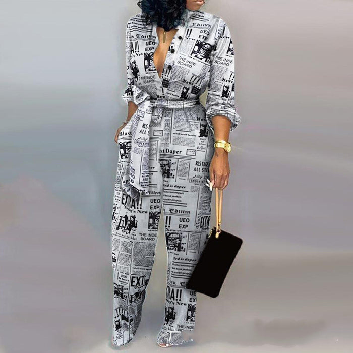 Pocket wide leg pants camouflage jumpsuit