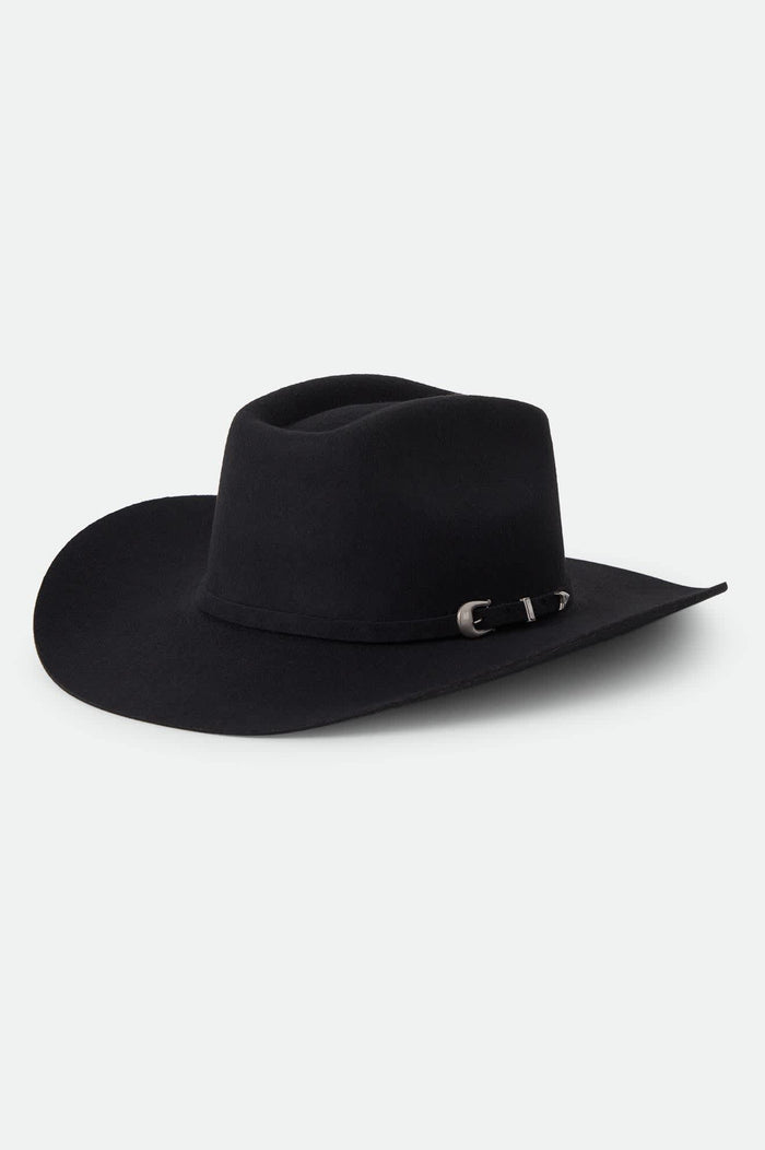 Unisex Prescott Brick Top Cowboy Hat in the color Black - Front Product Laydown Image