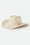 Unisex Prescott Brick Top Cowboy Hat in the color Wax Paper - Front Product Laydown Image