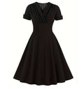 Retro temperament pleated waist big swing dress