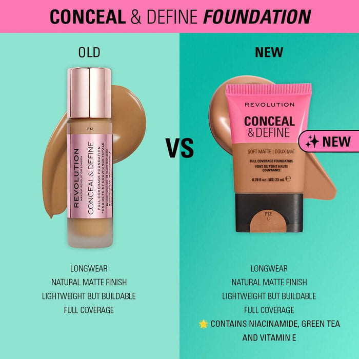 Revolution Conceal & Define Soft Matte Tube Foundation F1N 23ml