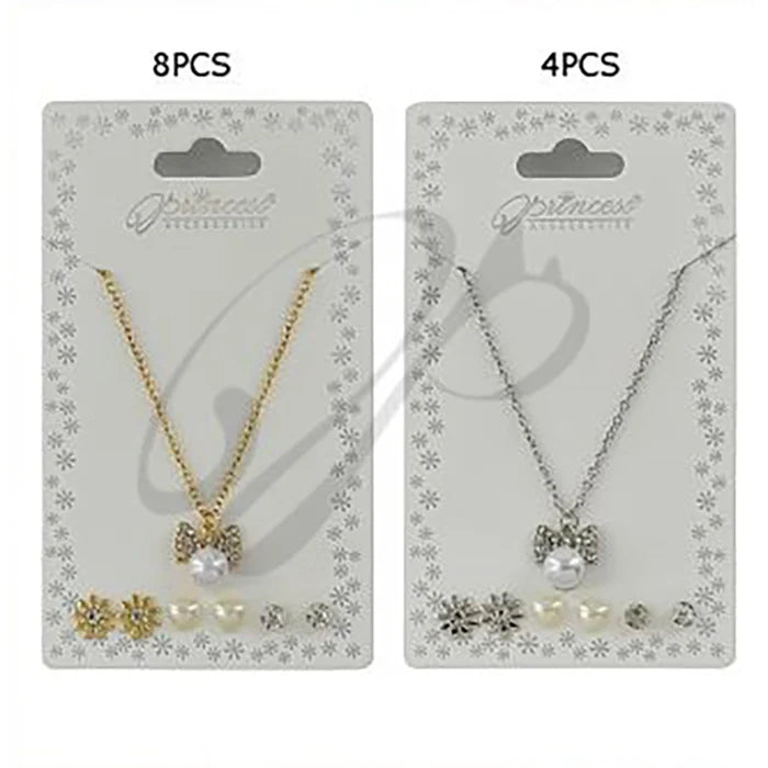 Rhinestone Bow & Pearl Jewelry Set (NCM-1059GS)